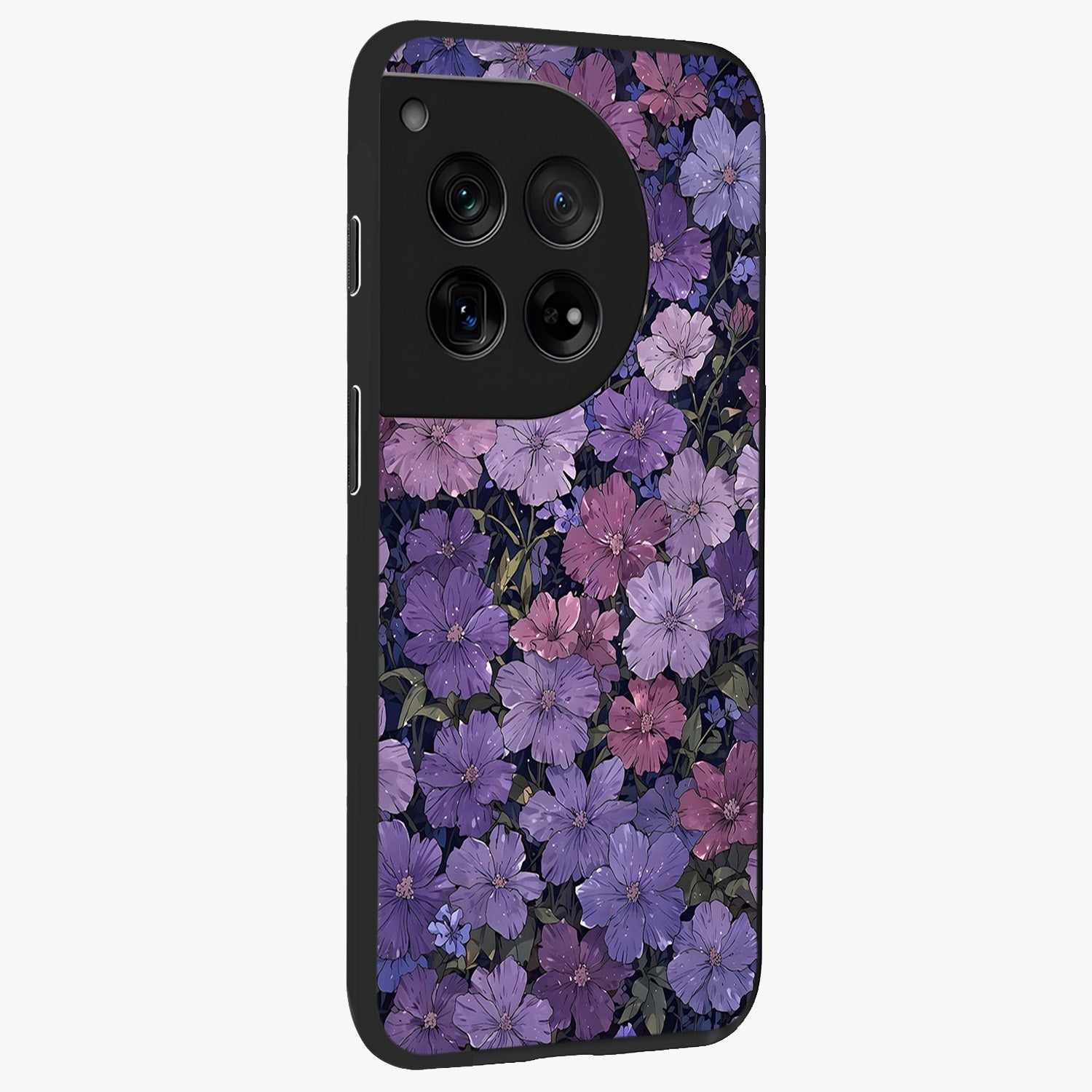 Velvet Bloom Tapestry Glass Case for 1+12 side perspective highlighting intricate bloom textures and premium edges