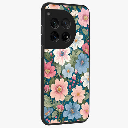 Vintage Floral Charm Glass Case for 1+12 side perspective highlighting refined floral textures and premium edges