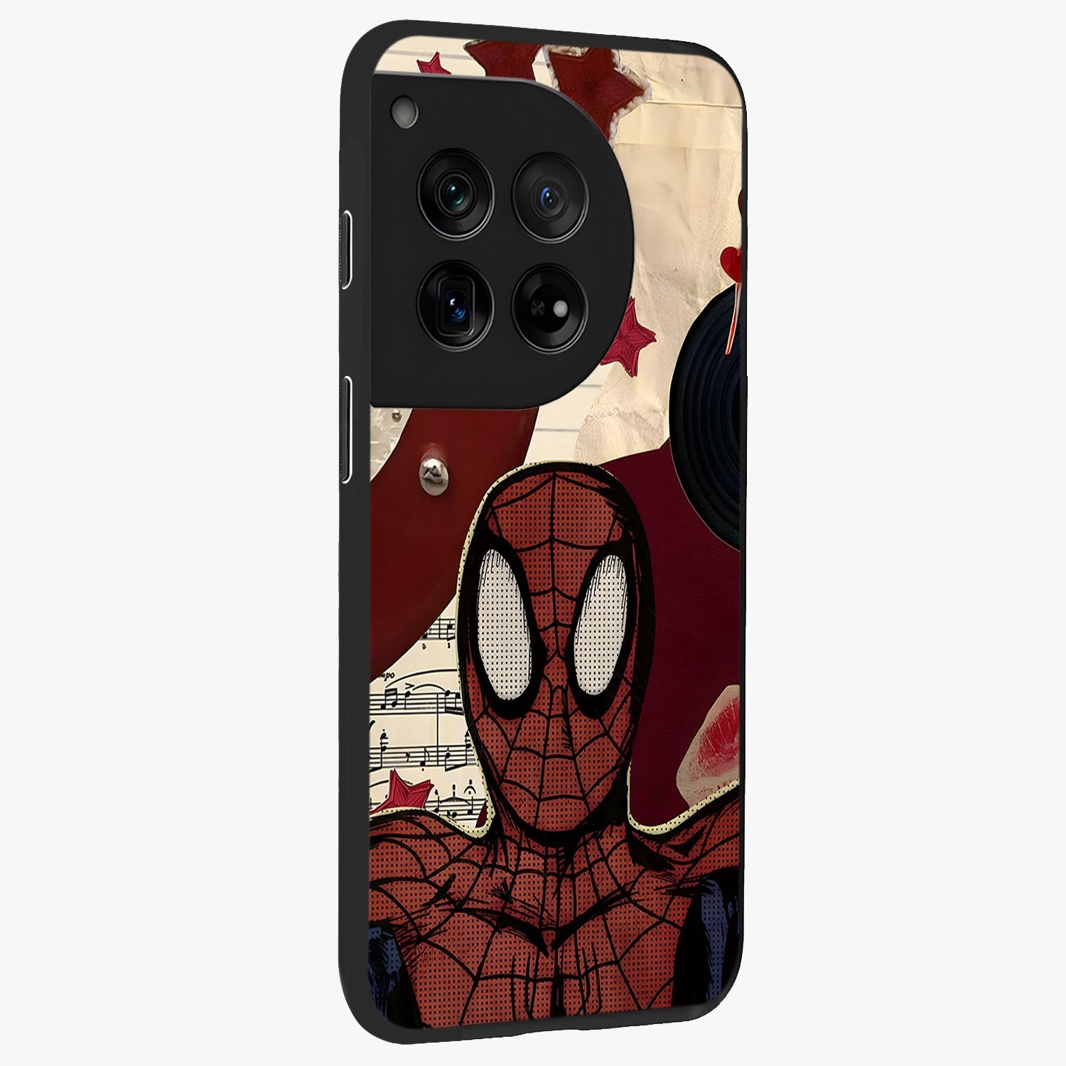 Web Warrior Vibes Glass Case for 1+12 side perspective highlighting energetic textures and premium edges