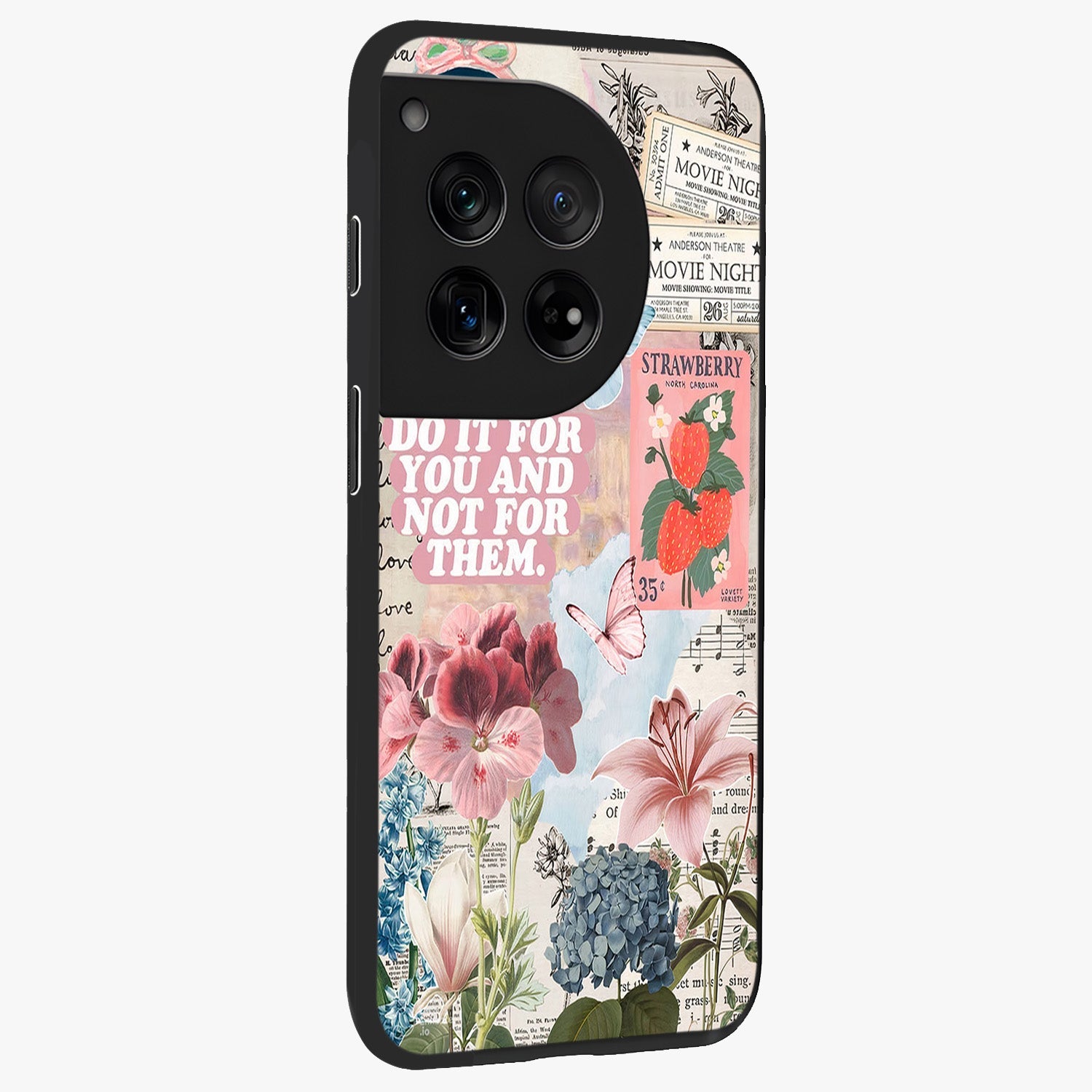 Whimsical Vintage Aesthetic Glass Case for 1+12 side perspective highlighting delicate vintage textures and premium edges