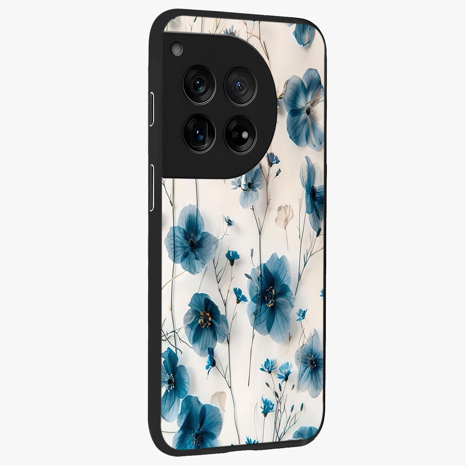 Whispers of Blue Bloom Glass Case for 1+12 side perspective highlighting intricate bloom textures and premium edges