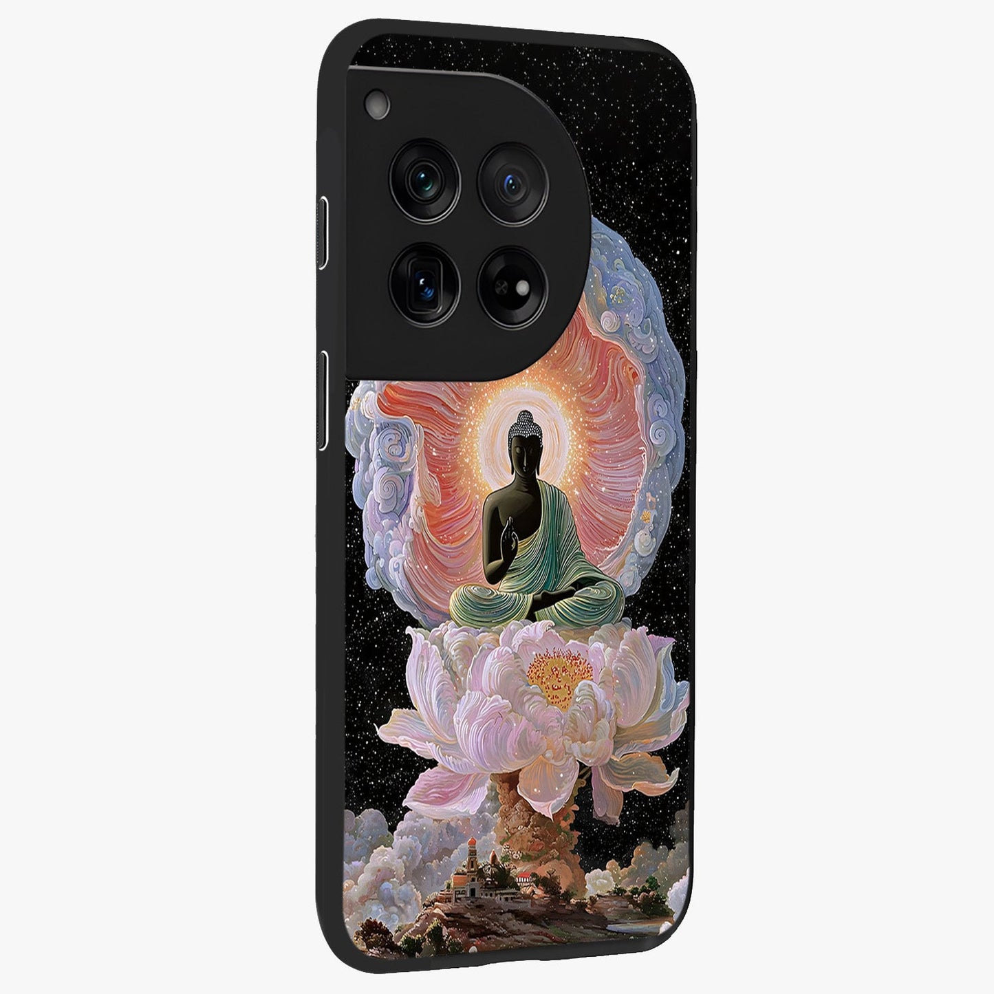Zen Lotus Realm Glass Case for 1+12 side perspective highlighting refined textures and smooth premium build