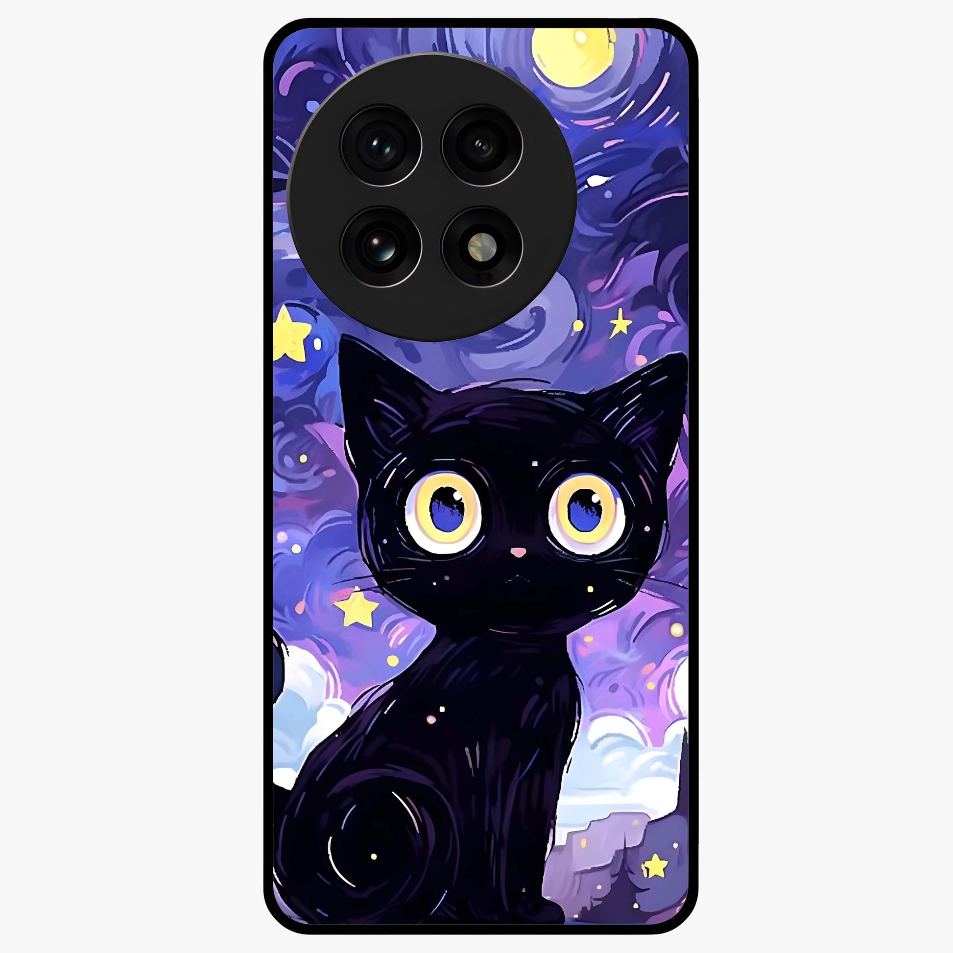 Abstract Cat Art Glass Case for 1+13R vibrant front view featuring modern artistic cat illustration