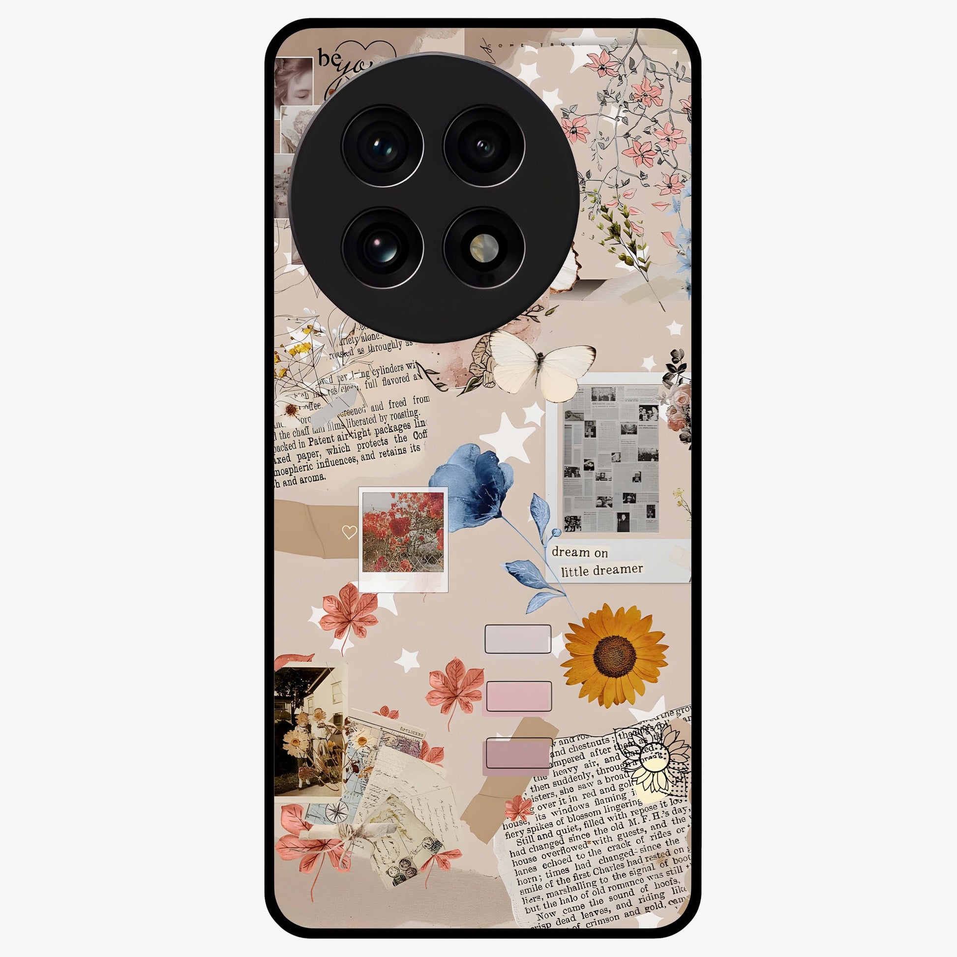 Aesthetic Butterfly Glass Case for 1+13R front view featuring elegant butterfly artwork with soft aesthetic tones