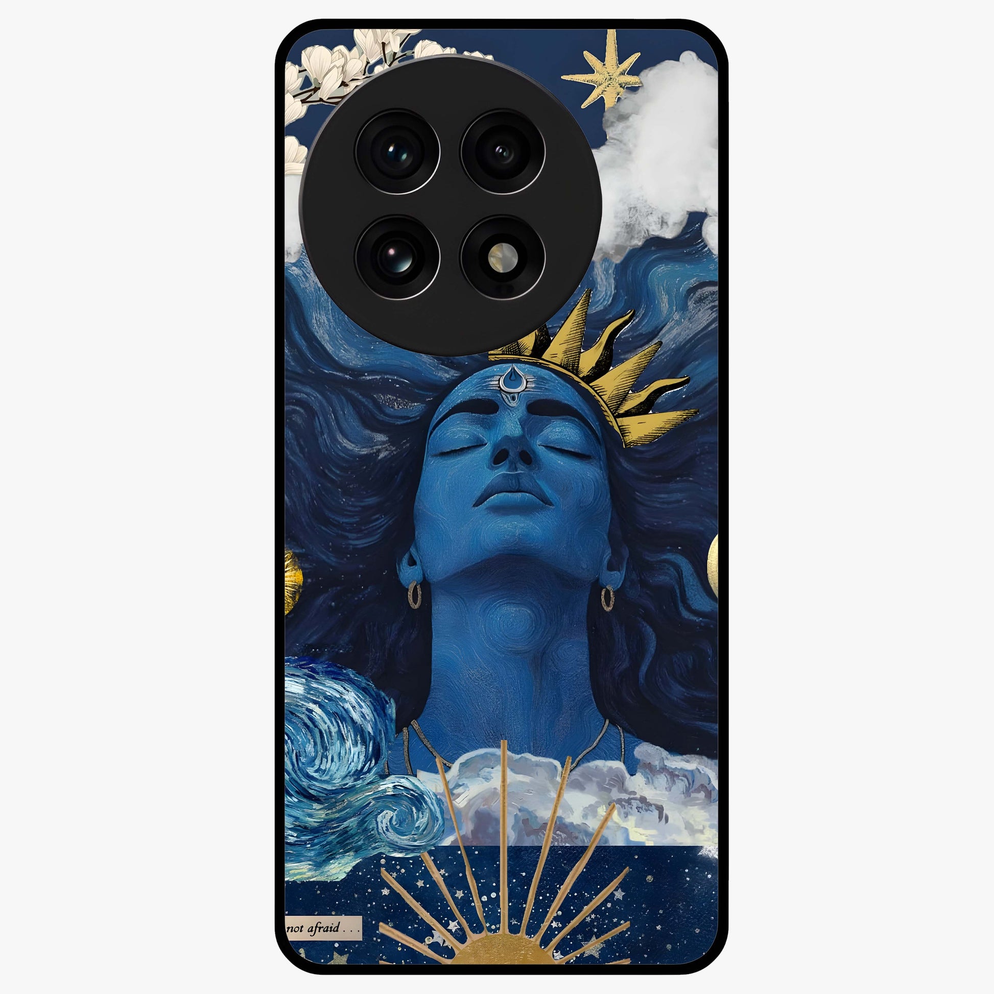 Aesthetic Lord Shiva Glass Case for 1+13R bold front view featuring detailed spiritual Shiva artwork