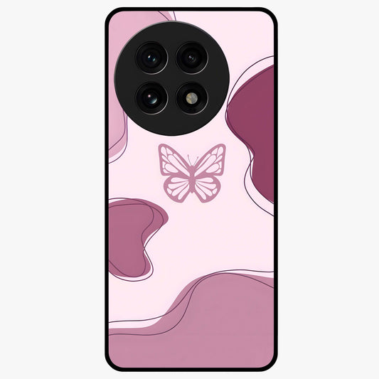 Aesthetic Pinkish Custom Name Butterfly Glass Case for 1+13R elegant front view featuring pink butterfly artwork with personalized name design