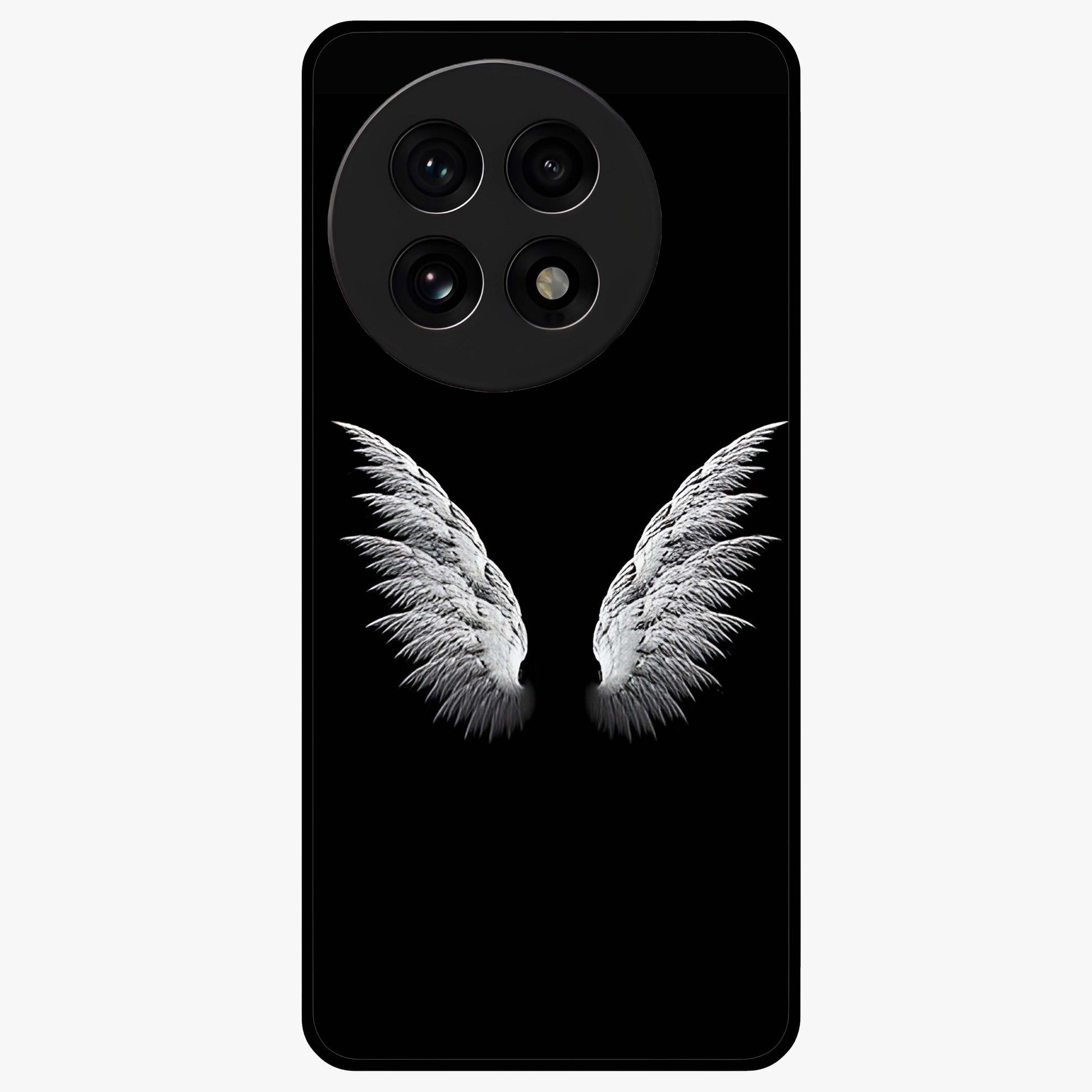 Angel Wing Grace Glass Case for 1+13R elegant front view featuring soft angel wing artwork