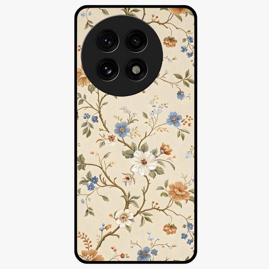 Beige Vintage Flower Glass Case for 1+13R soft front view featuring classic beige floral artwork