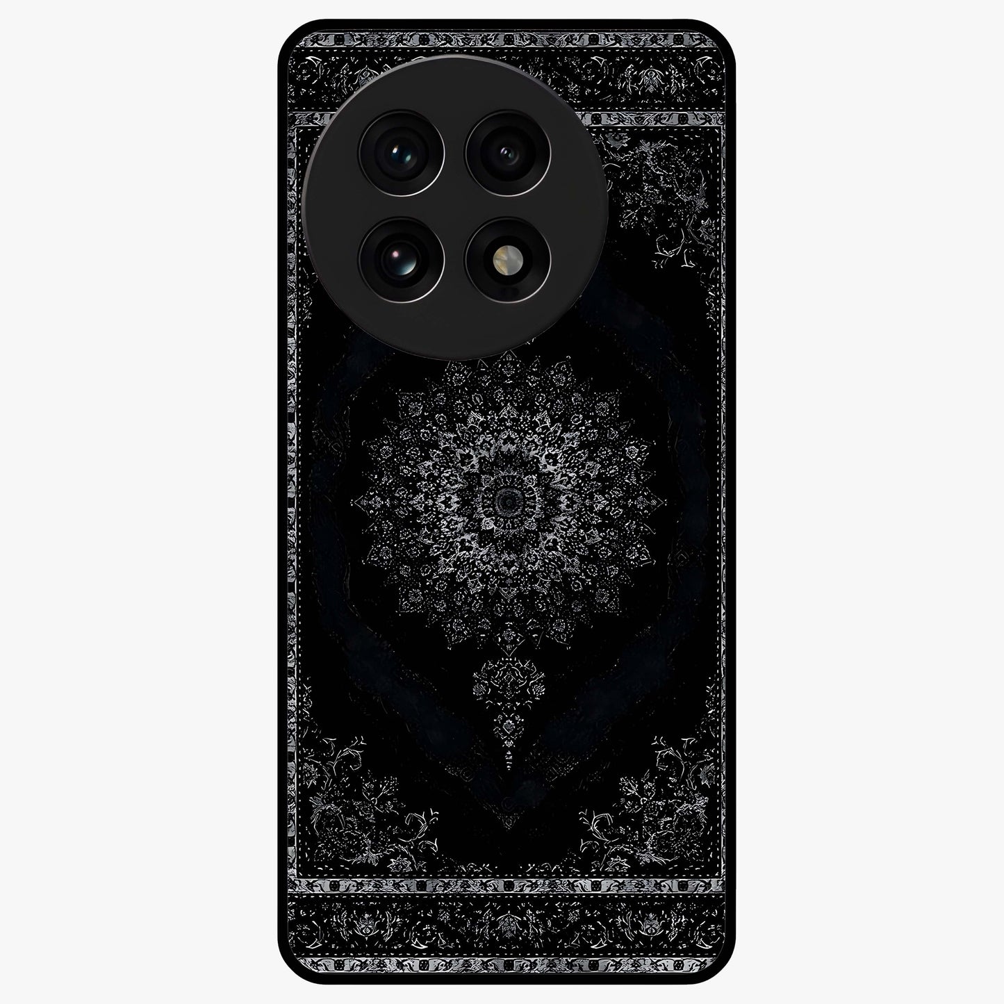 Black Persian Carpet Glass Case for 1+13R rich front view featuring intricate Persian carpet pattern artwork