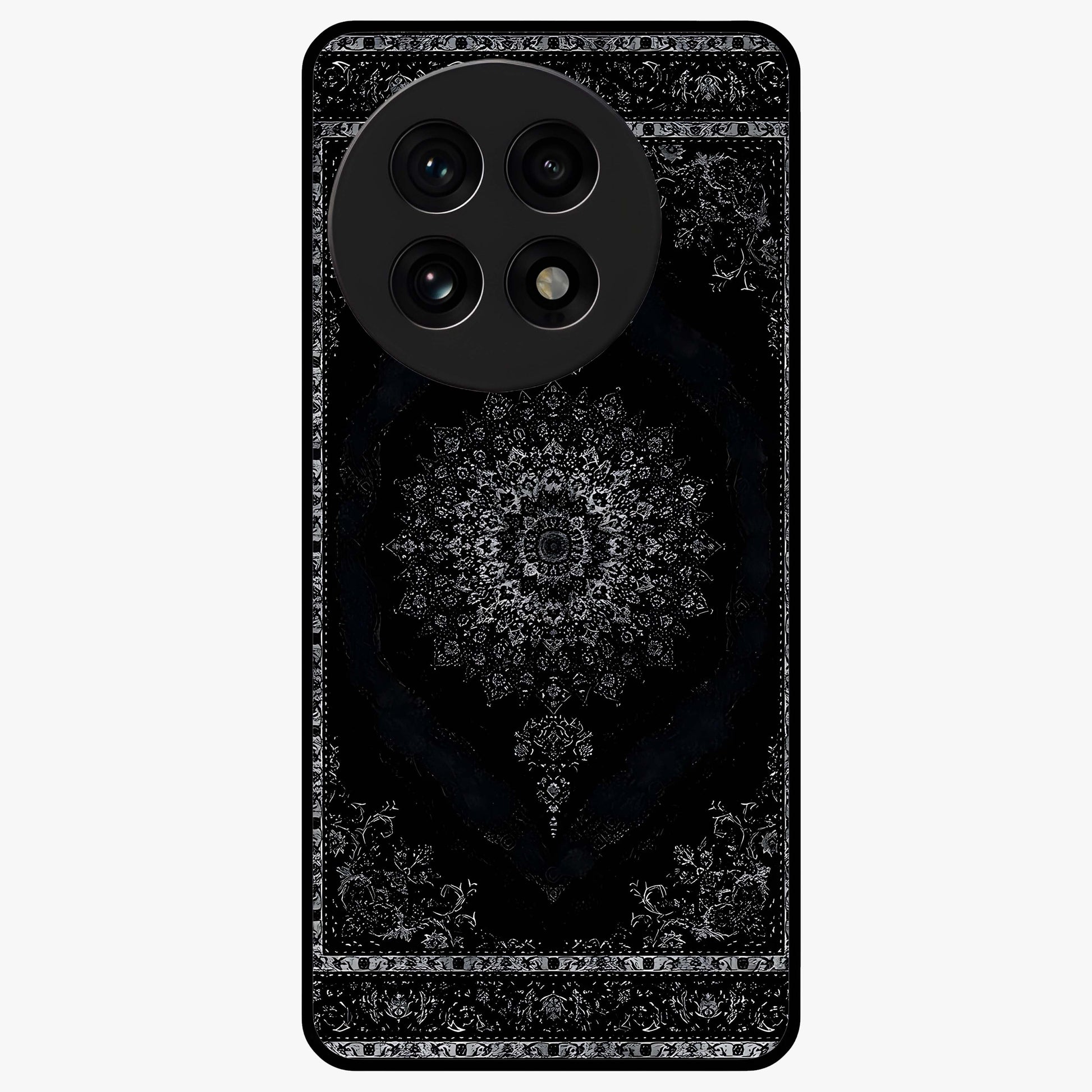 Black Persian Carpet Glass Case for 1+13R rich front view featuring intricate Persian carpet pattern artwork