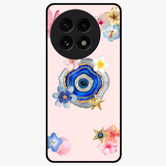 Blossom Evil Charm Glass Case for 1+13R elegant front view featuring floral evil eye inspired artwork