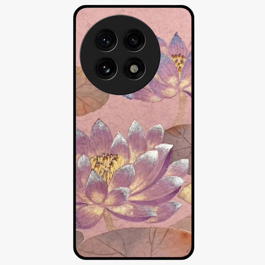 Blossom Mist Lotus Glass Case for 1+13R calm front view featuring lotus flower artwork with misty tones
