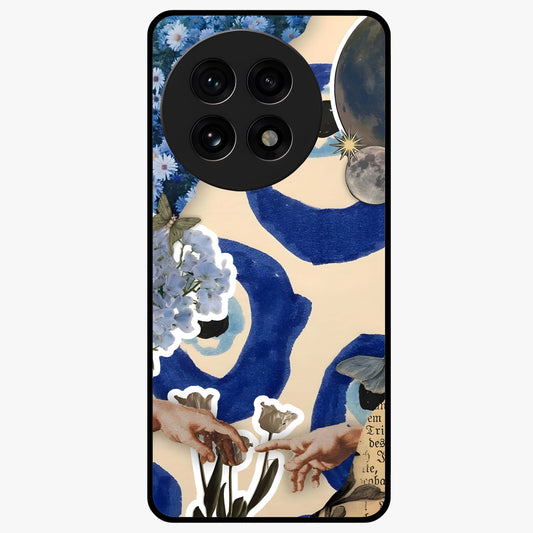 Blue Evil Divine Glass Case for 1+13R bold front view featuring vibrant evil eye artwork with divine aesthetic tones