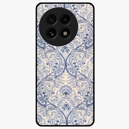 Blue Paisley Bloom Glass Case for 1+13R intricate front view featuring paisley floral artwork in rich blue tones