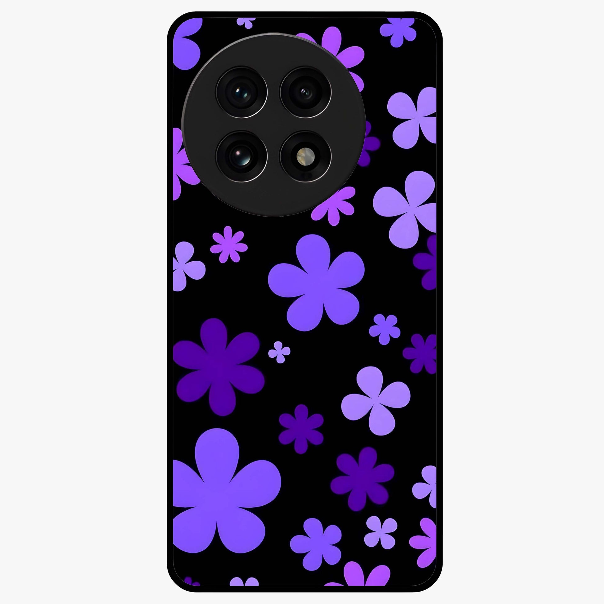 Blue Retro Pop Flowers Glass Case for 1+13R vibrant front view featuring retro floral artwork in bold blue tones