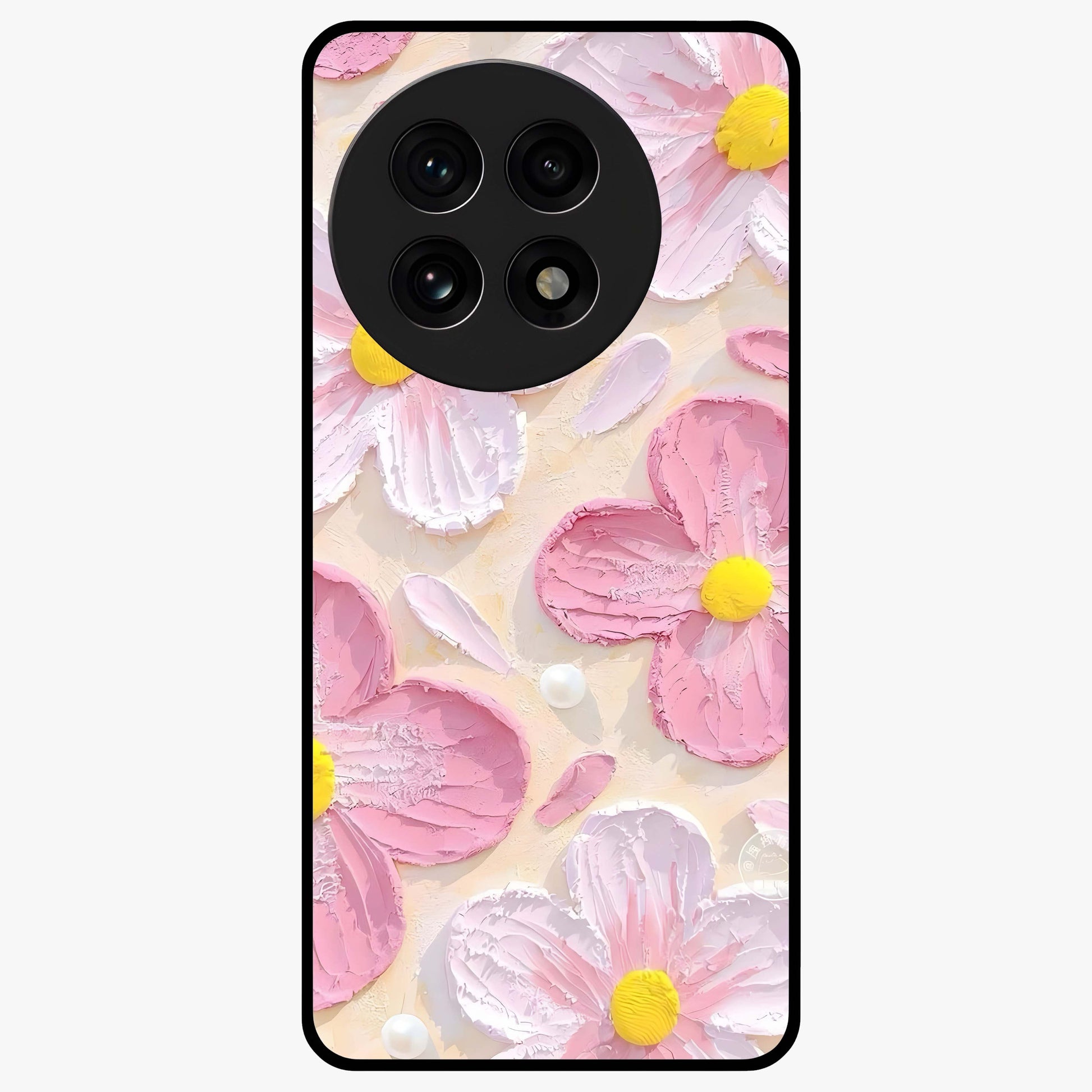 Blush Bloom Texture Glass Case for 1+13R artistic front view featuring textured floral blush artwork