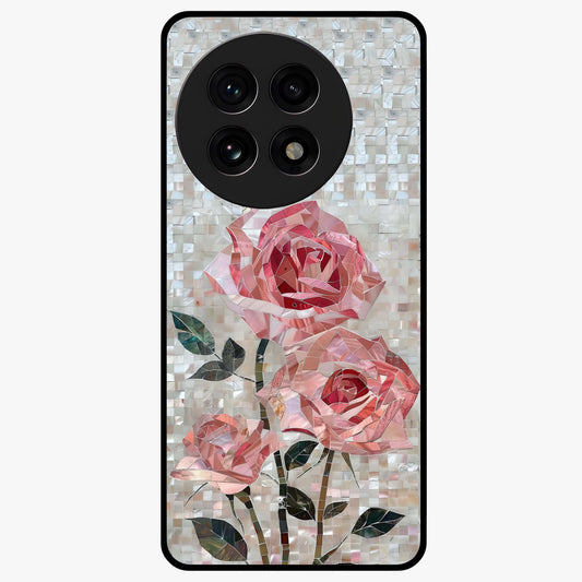 Blush Luxe Bloom Glass Case for 1+13R luxurious front view featuring refined blush floral artwork