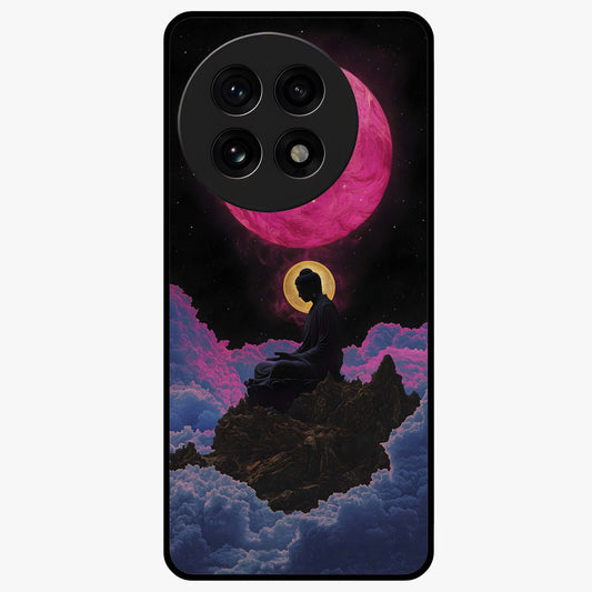 Buddha and Planets Glass Case for 1+13R serene front view featuring Buddha artwork with cosmic planetary background
