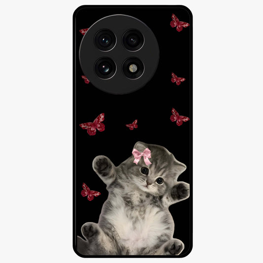Butterfly Cat Bliss Glass Case for 1+13R charming front view featuring cat and butterfly aesthetic artwork