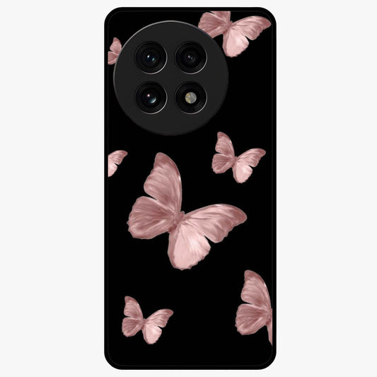 Butterfly Pattern Glass Case for 1+13R elegant front view featuring repeating butterfly artwork with aesthetic detailing