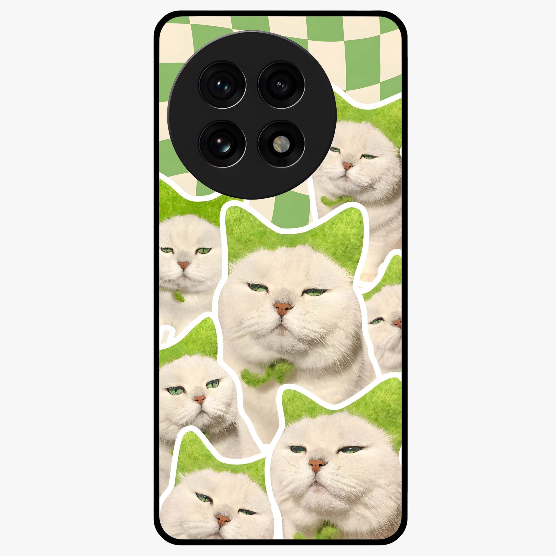 Cats Ethereal Bloom Glass Case for 1+13R artistic front view featuring cat illustration with soft floral bloom accents