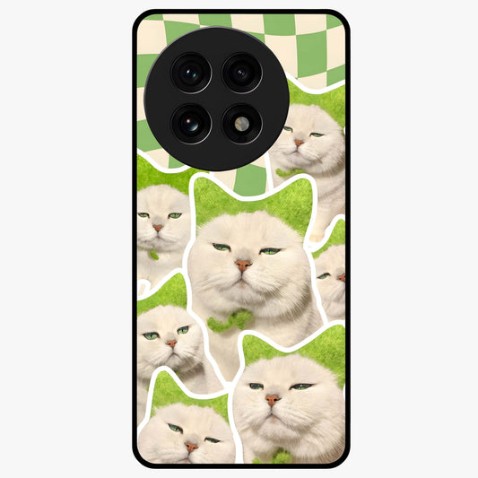 Cats Ethereal Bloom Glass Case for 1+13R artistic front view featuring cat illustration with soft floral bloom accents