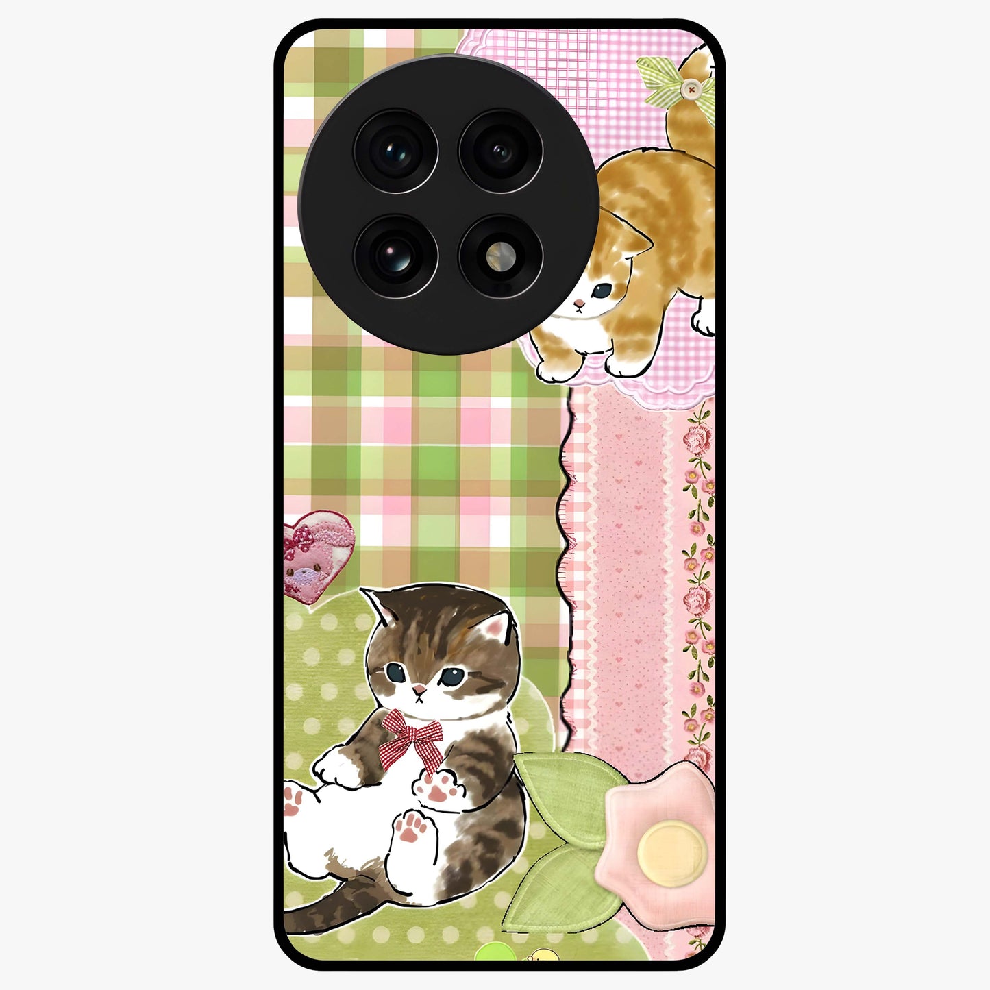 Cats Sweet Button Glass Case for 1+13R adorable front view featuring cute cat artwork with sweet pastel tones