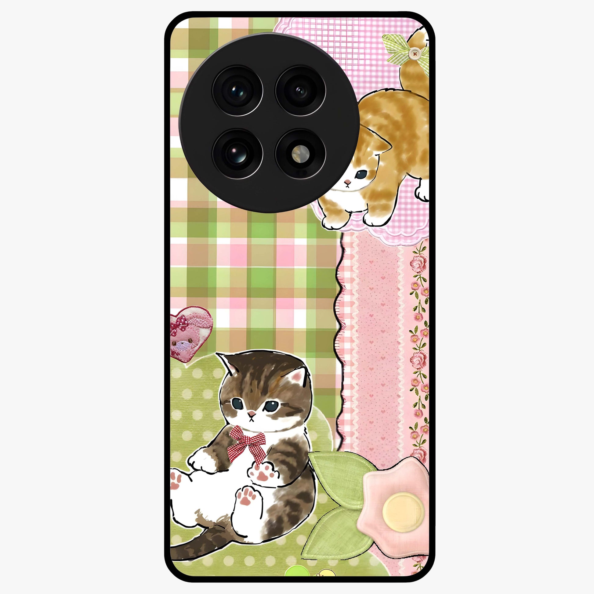 Cats Sweet Button Glass Case for 1+13R adorable front view featuring cute cat artwork with sweet pastel tones