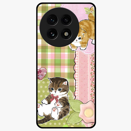 Cats Sweet Button Glass Case for 1+13R adorable front view featuring cute cat artwork with sweet pastel tones