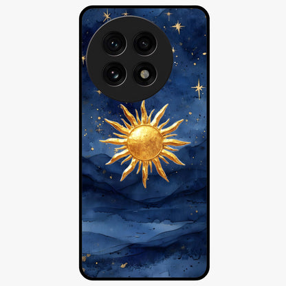 Celestial Blue Glow Glass Case for 1+13R radiant front view featuring glowing blue cosmic artwork