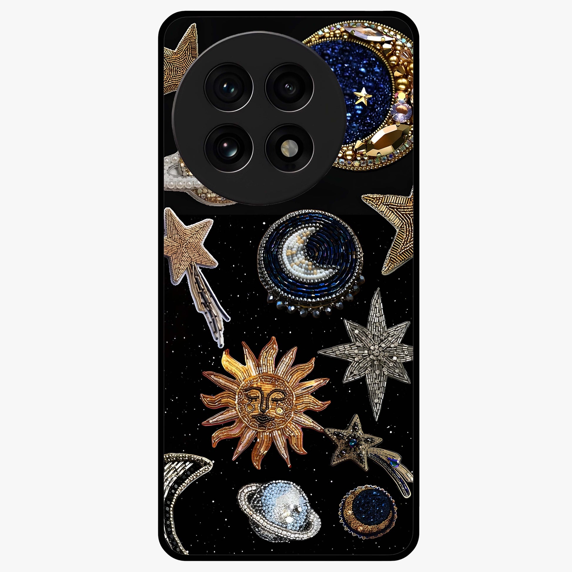 Celestial Gem Constellations Glass Case for 1+13R elegant front view featuring gemstone inspired constellation artwork