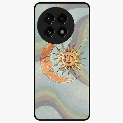 Celestial Harmony Vibes Glass Case for 1+13R serene front view featuring balanced cosmic artwork with calming tones