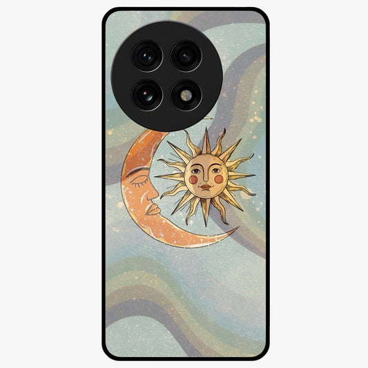 Celestial Harmony Vibes Glass Case for 1+13R serene front view featuring balanced cosmic artwork with calming tones