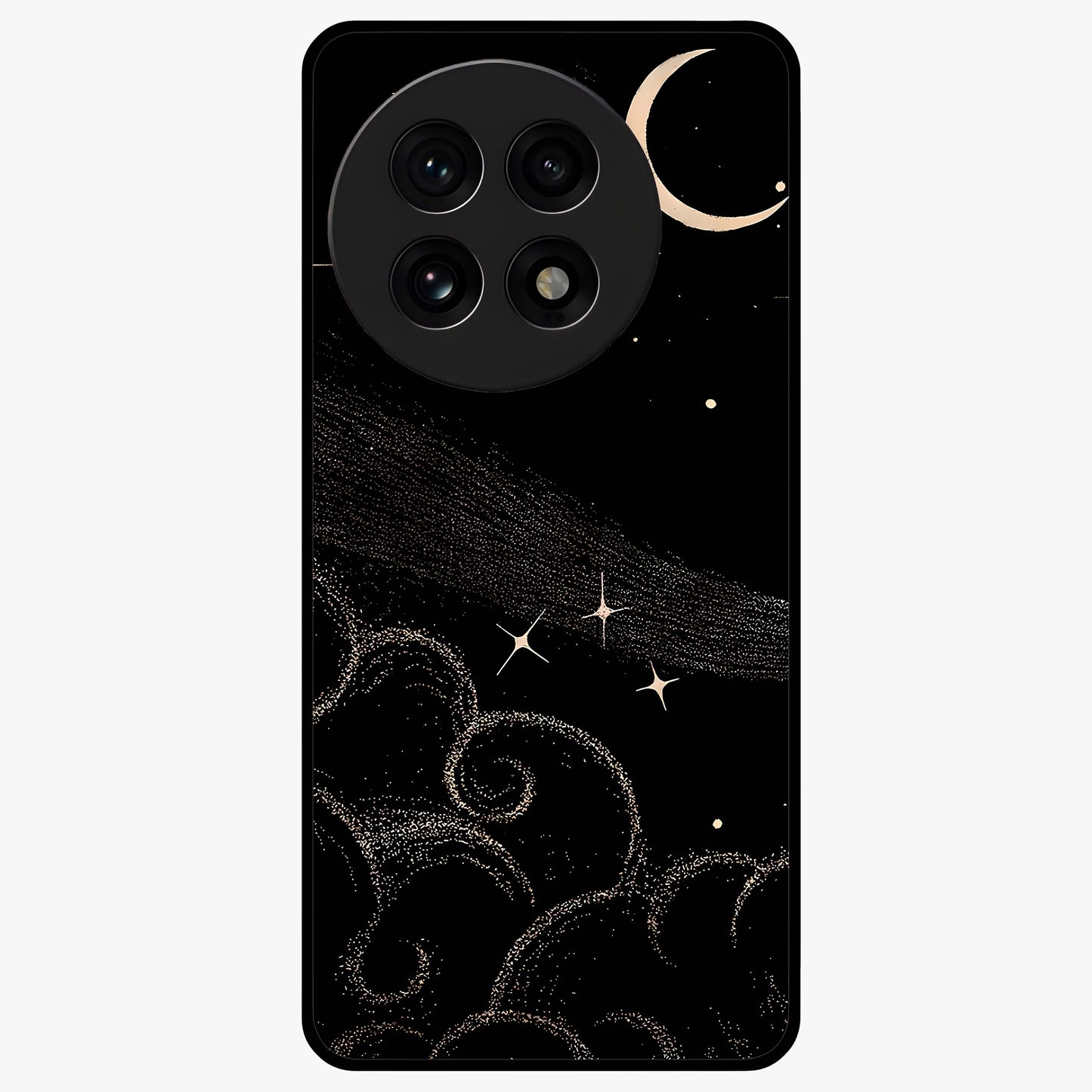 Celestial Midnight Veil Glass Case for 1+13R dramatic front view featuring deep midnight sky artwork