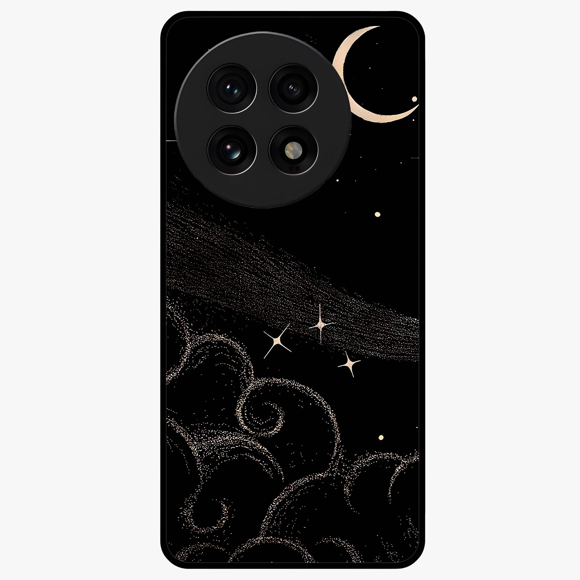 Celestial Midnight Veil Glass Case for 1+13R dramatic front view featuring deep midnight sky artwork