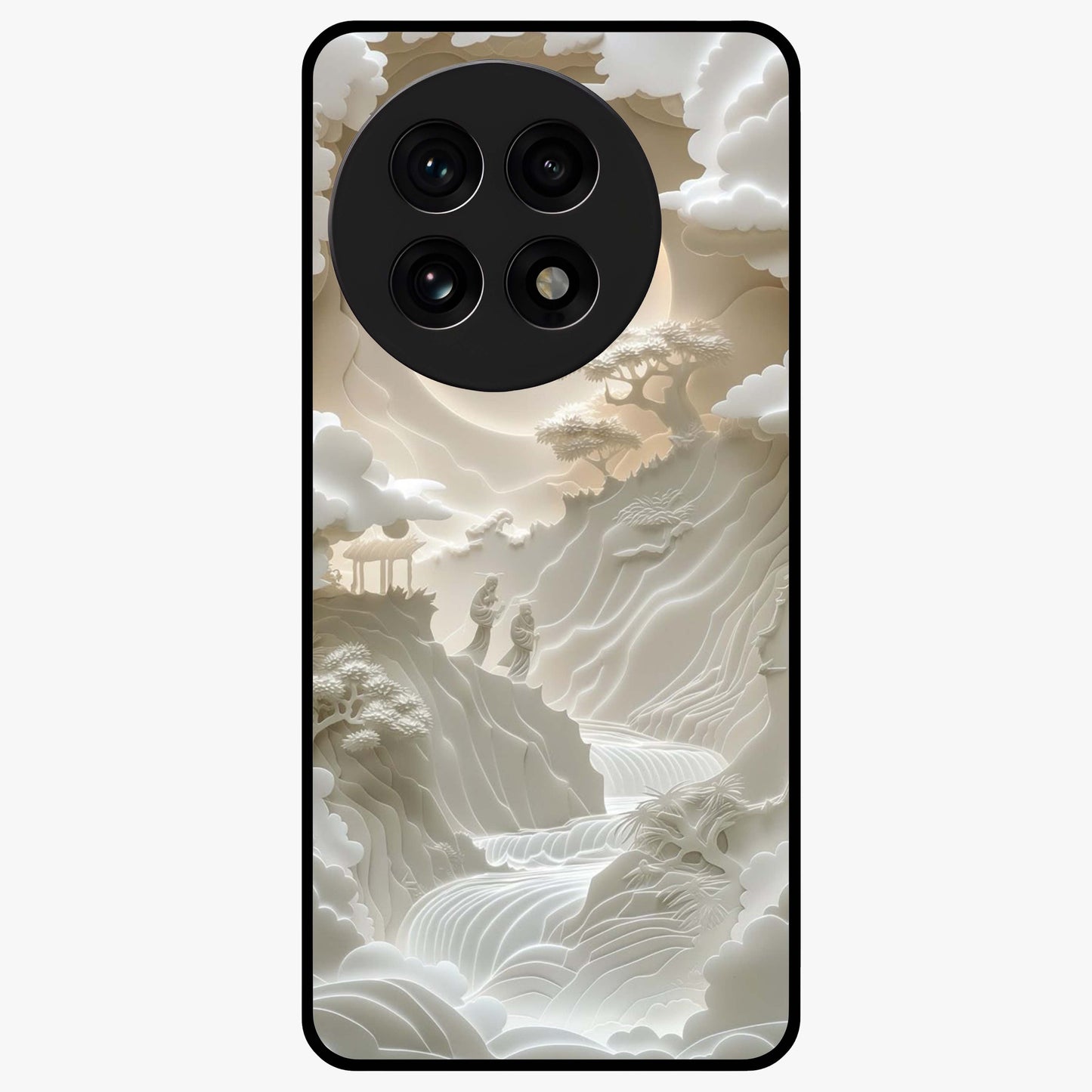 Celestial Origami Glass Case for 1+13R artistic front view featuring folded origami inspired cosmic artwork