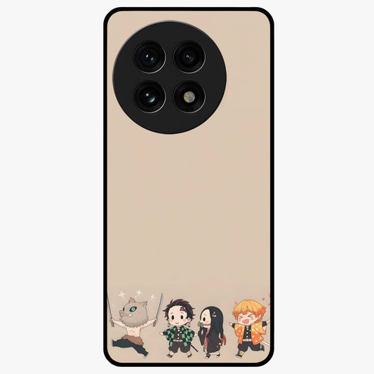 Chibi Demon Squad Glass Case for 1+13R playful front view featuring chibi style character artwork