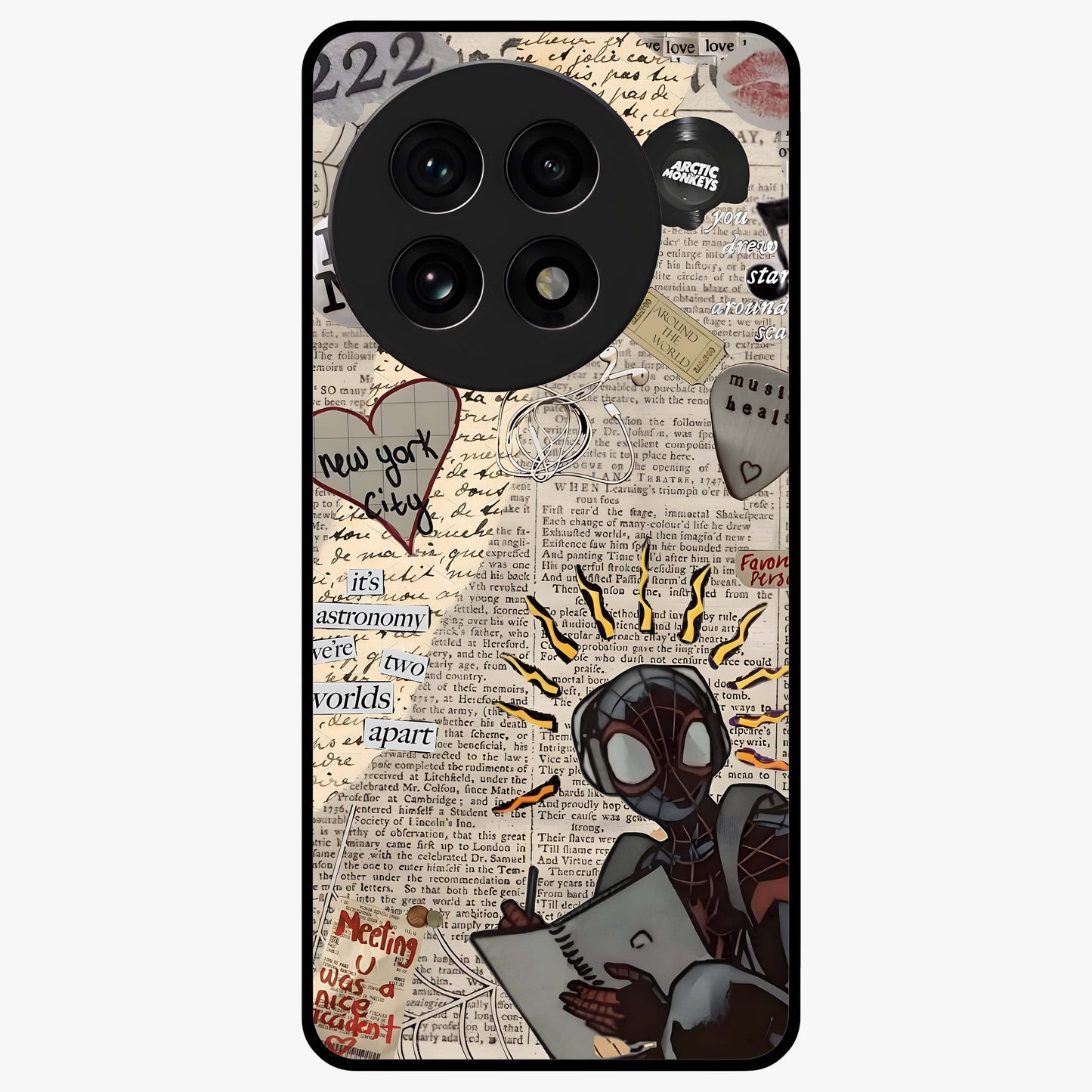 City Dream Sketch Glass Case for 1+13R showing full back design in clean flat view with artistic city sketch artwork and glossy glass finish.