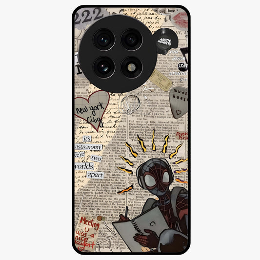 City Dream Sketch Glass Case for 1+13R showing full back design in clean flat view with artistic city sketch artwork and glossy glass finish.
