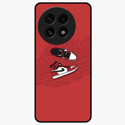 Classic Sneaker Float Glass Case for 1+13R showing full back design in clean flat view with floating sneaker artwork and glossy glass finish.