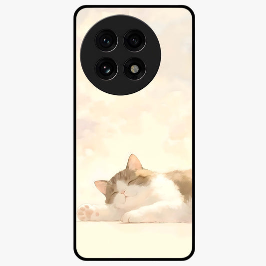 Cloud Nap Cat Glass Case for 1+13R adorable front view featuring cute sleeping cat artwork on soft cloud background