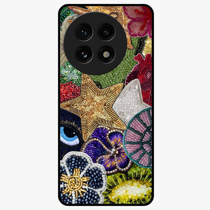 Cosmic Charm Shine Glass Case for 1+13R radiant front view featuring shimmering celestial artwork