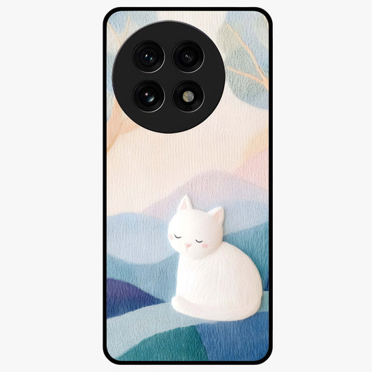 Cotton Dream Cat Glass Case for 1+13R soft front view featuring dreamy cat artwork in pastel tones