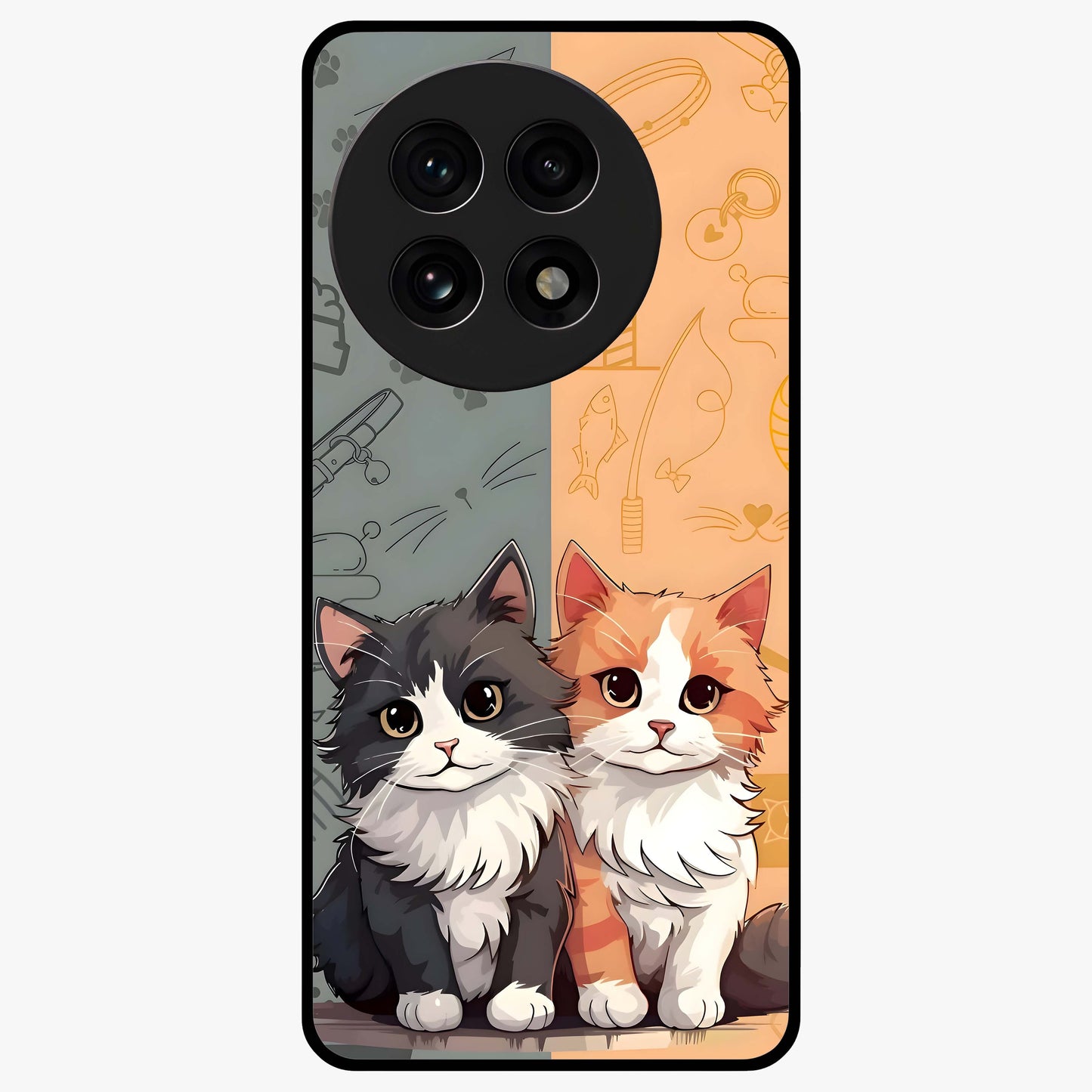 Cozy Cat Duo Glass Case for 1+13R adorable front view featuring two cats in warm aesthetic artwork