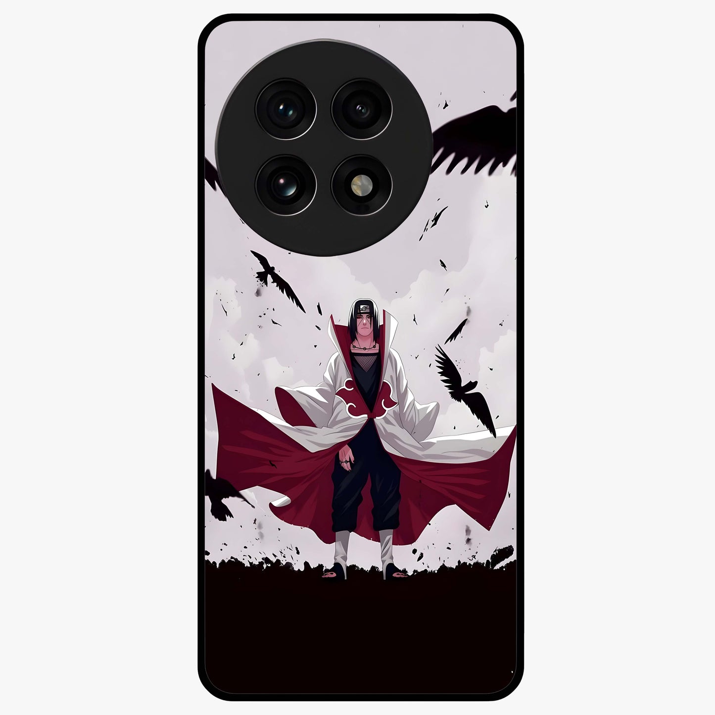 Crimson Crow Ascension Glass Case for 1+13R powerful front view featuring crow artwork with dark crimson background