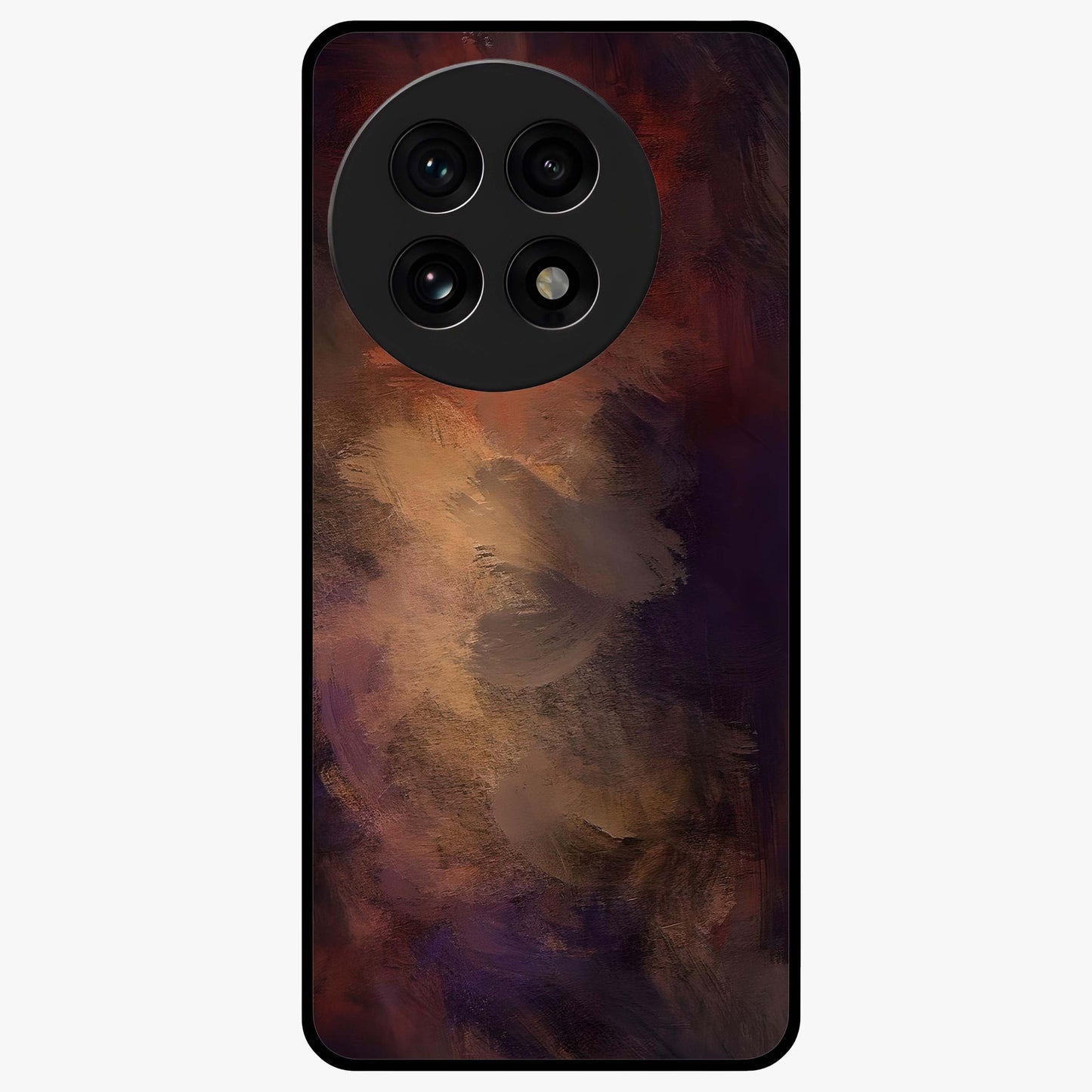 Crimson Dusk Whirl Glass Case for 1+13R dramatic front view featuring swirling dusk inspired crimson artwork