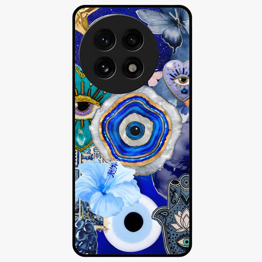 Crimson Evil Eye Charm Glass Case for 1+13R bold front view featuring protective evil eye artwork in deep red tones