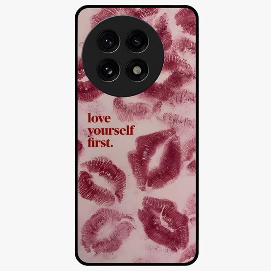 Crimson Kiss Love Glass Case for 1+13R romantic front view featuring bold crimson love inspired artwork