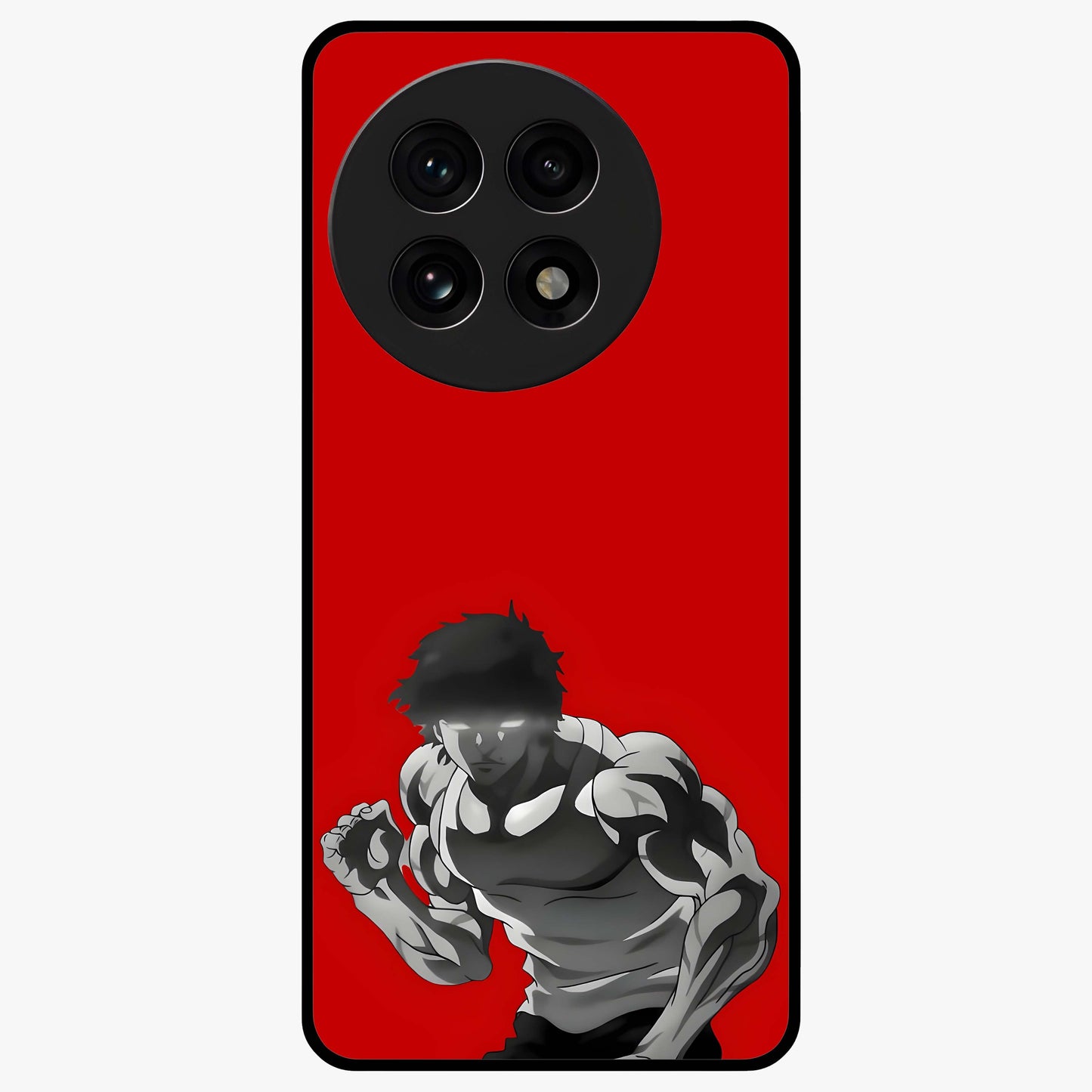 Crimson Power Rush Glass Case for 1+13R bold front view featuring dynamic red abstract motion artwork