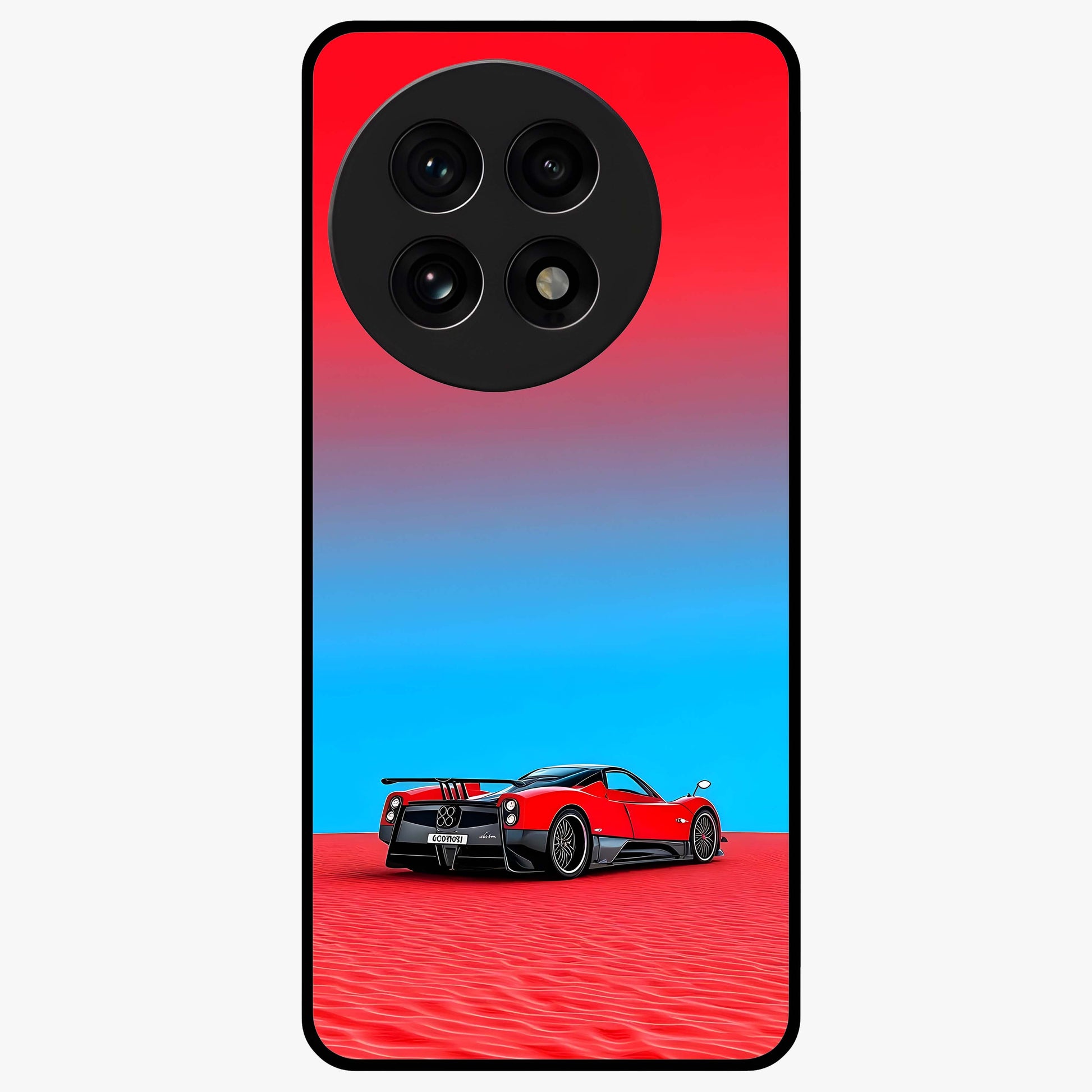 Crimson Speed Mirage Glass Case for 1+13R sleek front view featuring racing inspired red motion artwork